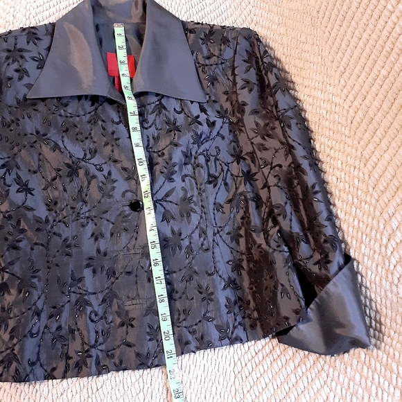 J S COLLECTION PETITE 3 PIECE SKIRT SUIT WOMEN BEADED DARK GRAY EXTRA LONG SKIRT - Picture 5 of 16